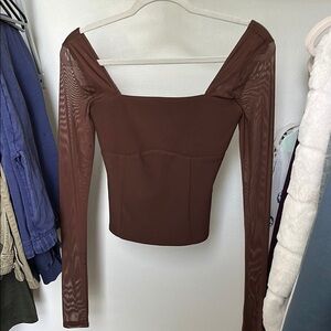 Abercrombie & Fitch Brown Fitted Long Sleeve Crop Blouse